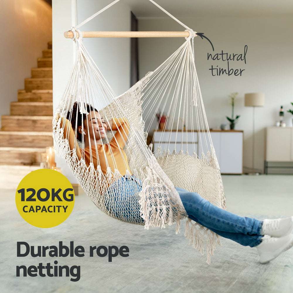 Gardeon Cotton Hammock Chair Swing – Cream, view 4