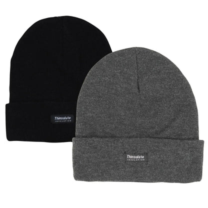 2 Pairs Mens Winter Beanie Insulation Thermal Winter Knitted Thinsulate Ski Hat, view 3