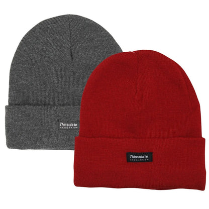 2 Pairs Mens Winter Beanie Insulation Thermal Winter Knitted Thinsulate Ski Hat, view 6