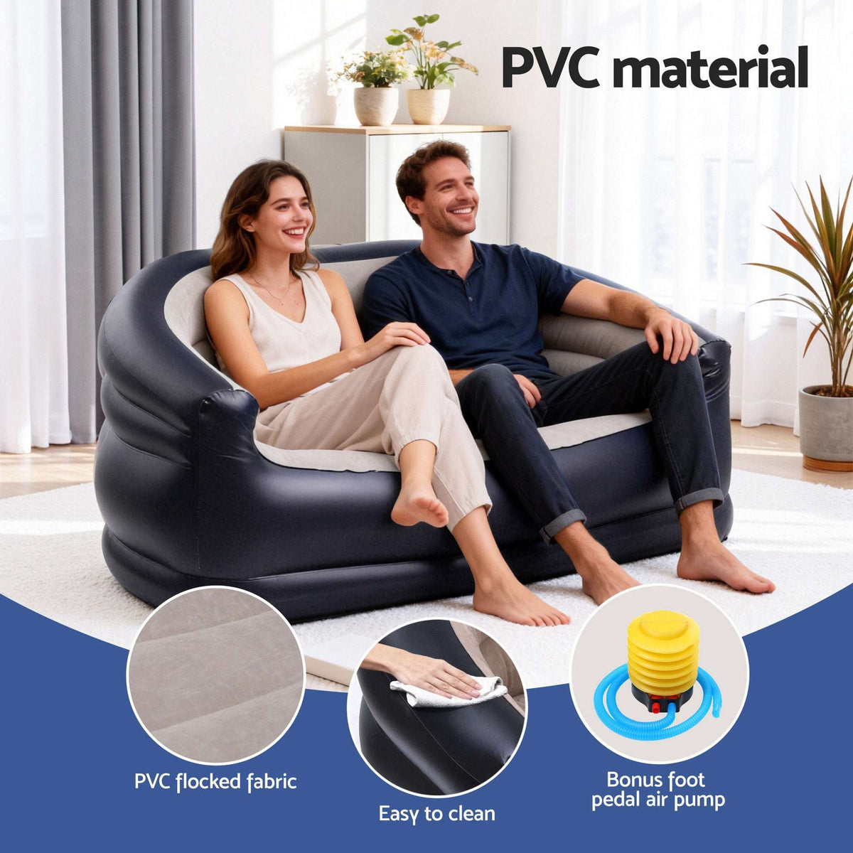 Inflatable Two-Seater Sofa with Pump – Coffee, view 4