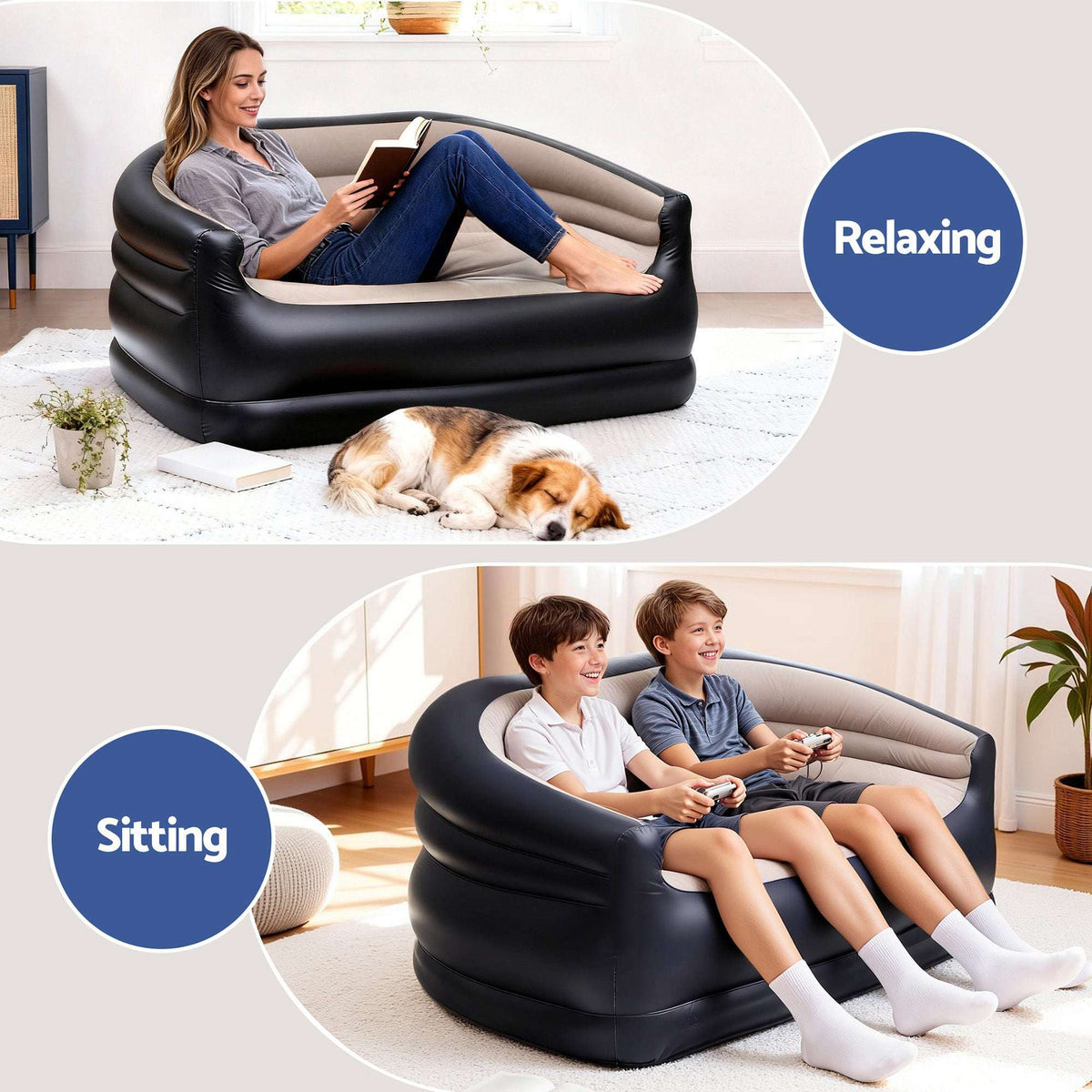 Inflatable Two-Seater Sofa with Pump – Coffee, view 5