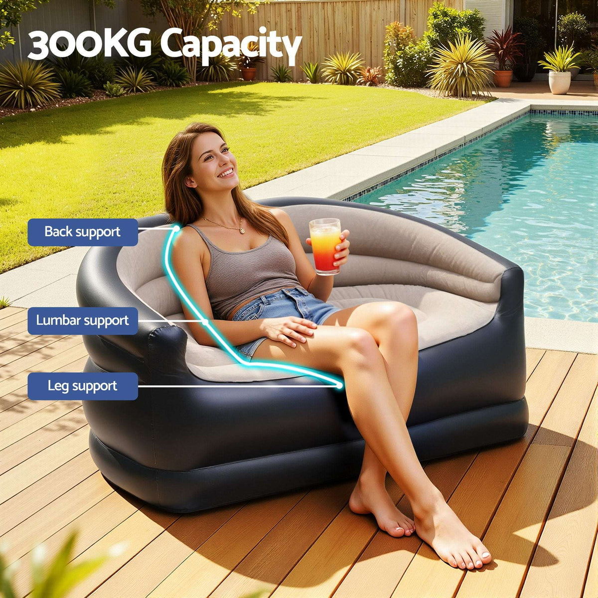 Inflatable Two-Seater Sofa with Pump – Coffee, view 6
