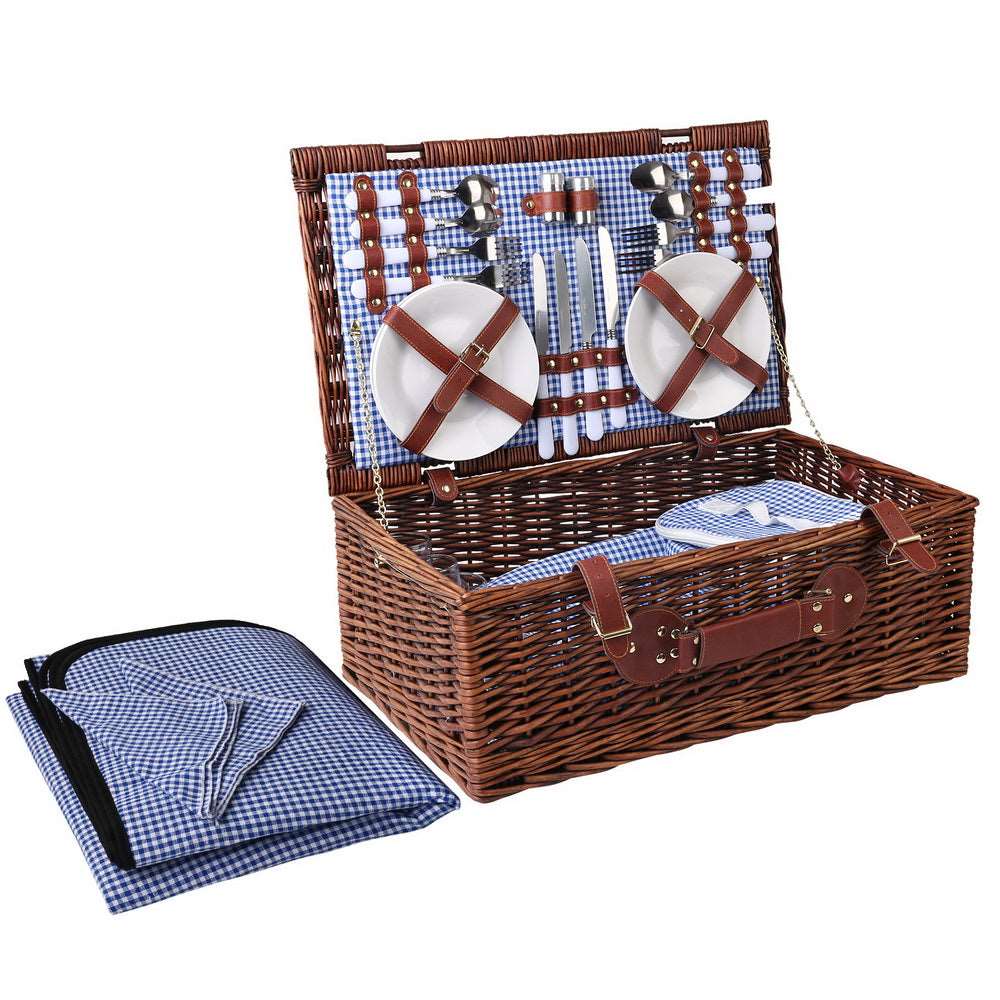 Alfresco 4 Person Wicker Picnic Basket Set with Blanket