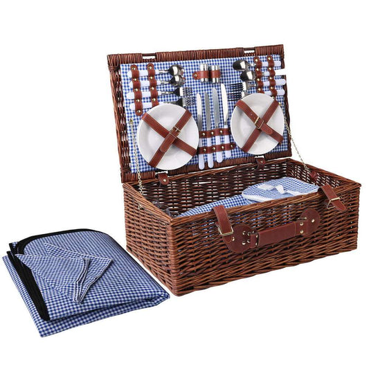 Alfresco 4 Person Wicker Picnic Basket Set with Blanket