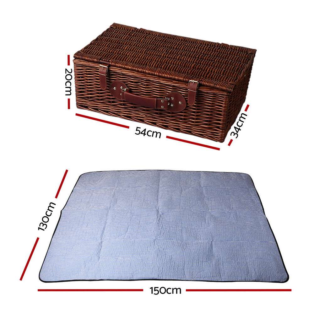 Alfresco 4 Person Wicker Picnic Basket Set with Blanket, view 2