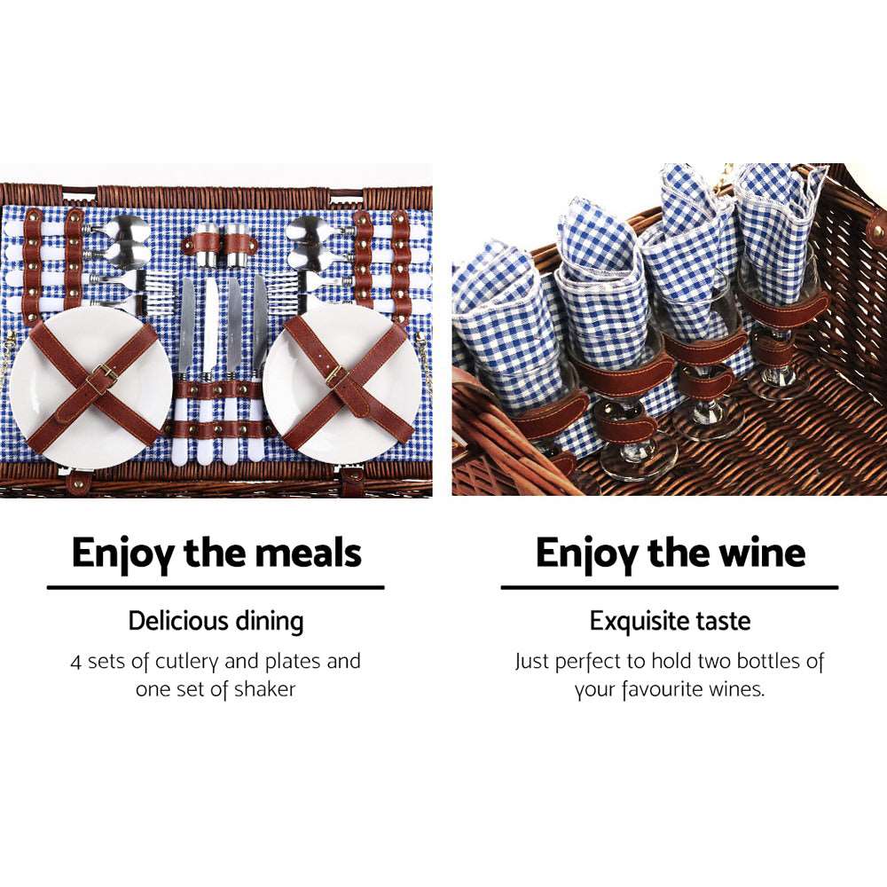 Alfresco 4 Person Wicker Picnic Basket Set with Blanket, view 5