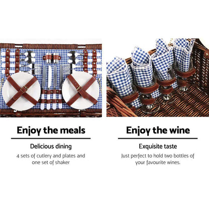 Alfresco 4 Person Wicker Picnic Basket Set with Blanket, view 5