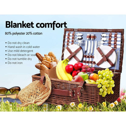 Alfresco 4 Person Wicker Picnic Basket Set with Blanket, view 6