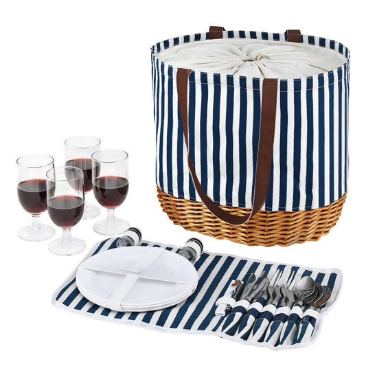 Alfresco 4 Person Willow Picnic Tote Basket Set
