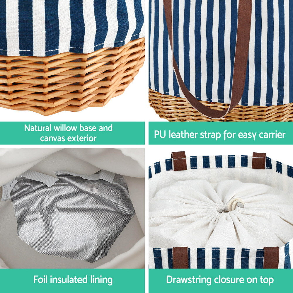 Alfresco 4 Person Willow Picnic Tote Basket Set, view 6