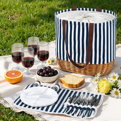 Alfresco 4 Person Willow Picnic Tote Basket Set, view 7