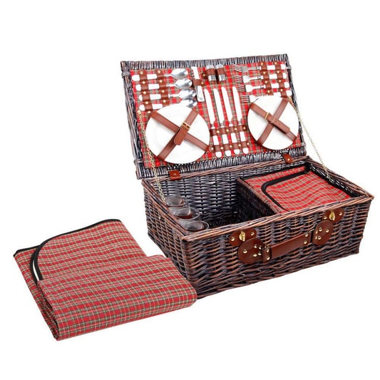 4-Person Wicker Picnic Basket with Cooler & Blanket