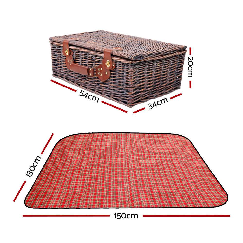 4-Person Wicker Picnic Basket with Cooler & Blanket, view 2