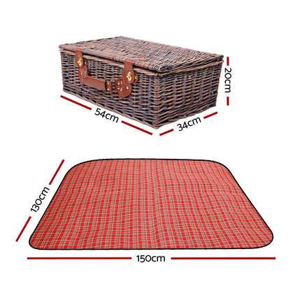 4-Person Wicker Picnic Basket with Cooler & Blanket, view 2
