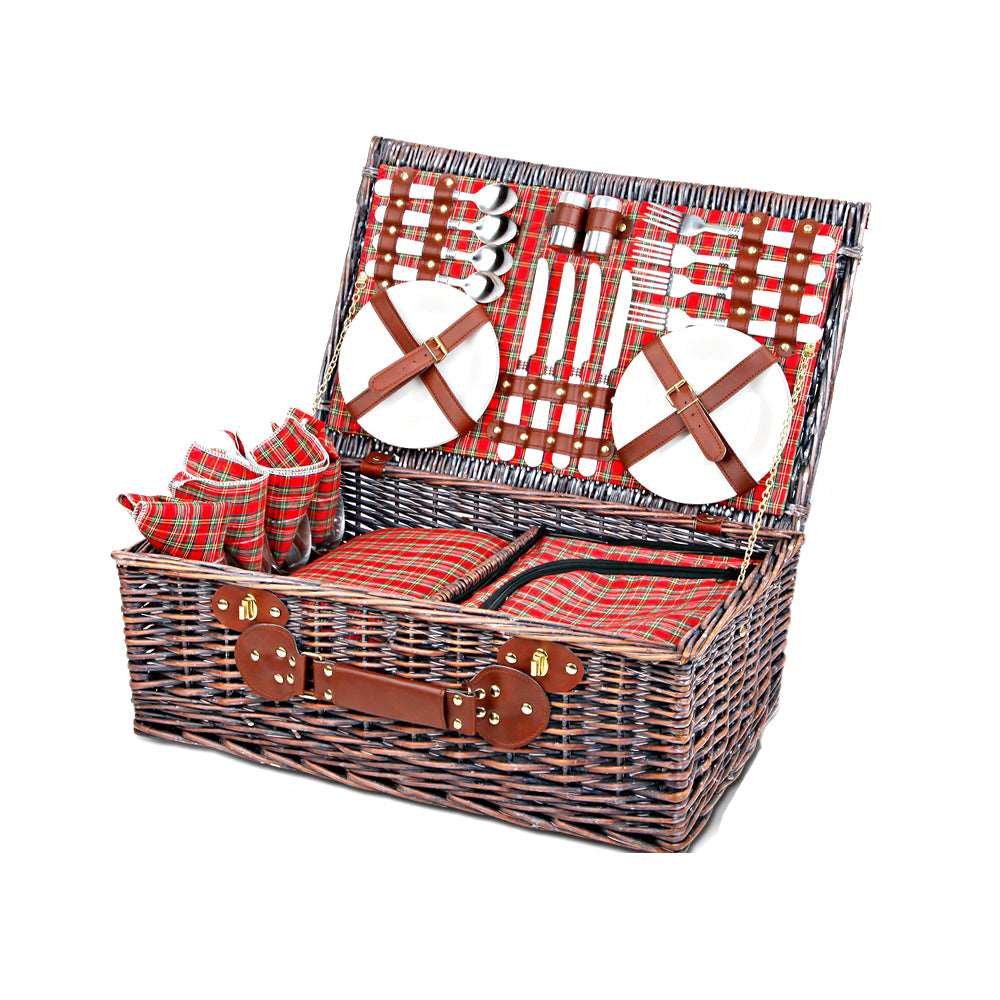 4-Person Wicker Picnic Basket with Cooler & Blanket, view 3