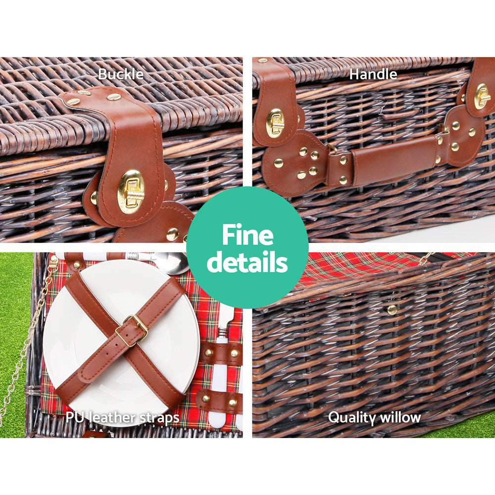 4-Person Wicker Picnic Basket with Cooler & Blanket, view 4