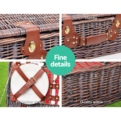 4-Person Wicker Picnic Basket with Cooler & Blanket, view 4