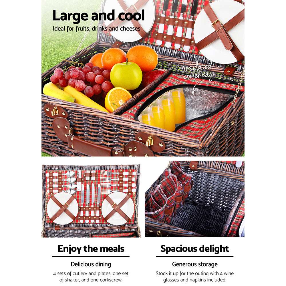4-Person Wicker Picnic Basket with Cooler & Blanket, view 5