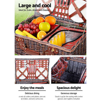 4-Person Wicker Picnic Basket with Cooler & Blanket, view 5