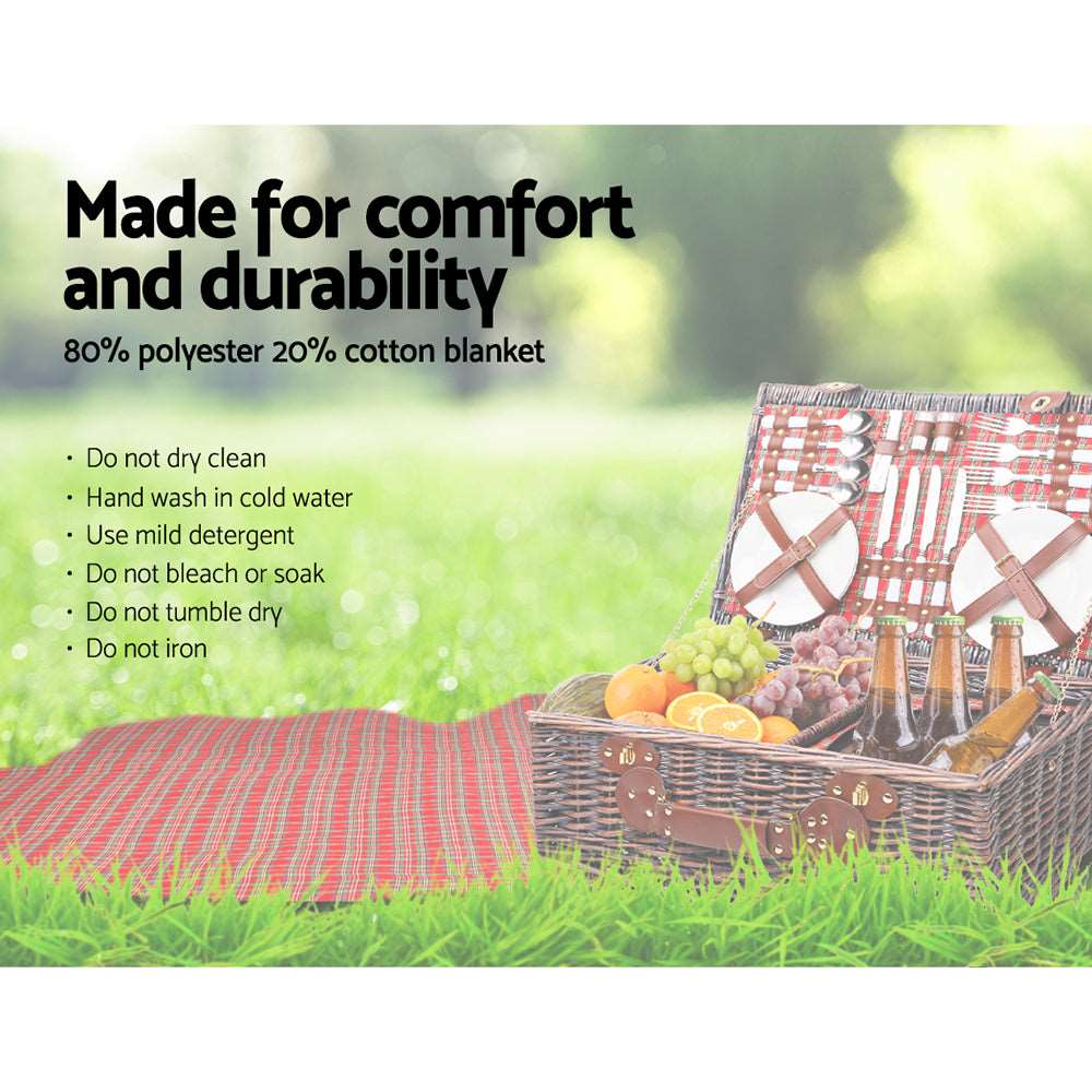 4-Person Wicker Picnic Basket with Cooler & Blanket, view 6