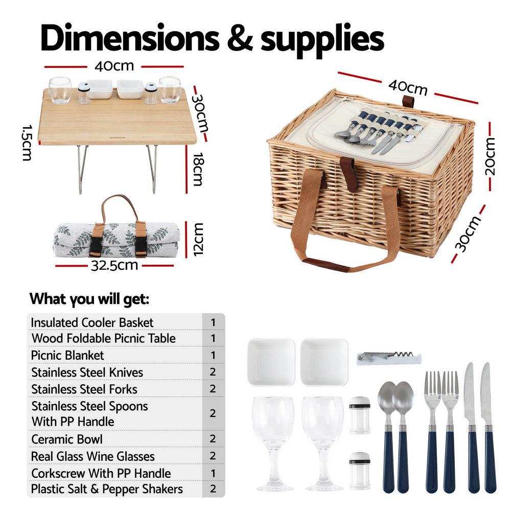 Alfresco 4-Person Willow Picnic Basket Set with Table, view 2