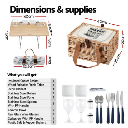 Alfresco 4-Person Willow Picnic Basket Set with Table, view 2