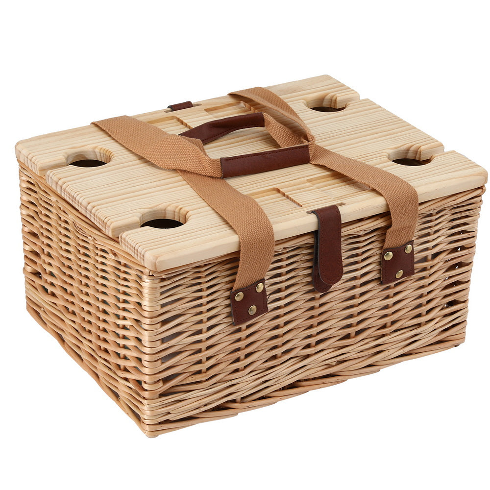 Alfresco 4-Person Willow Picnic Basket Set with Table, view 3