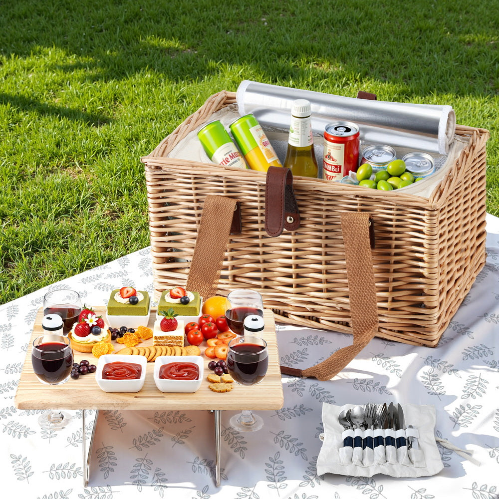 Alfresco 4-Person Willow Picnic Basket Set with Table, view 7