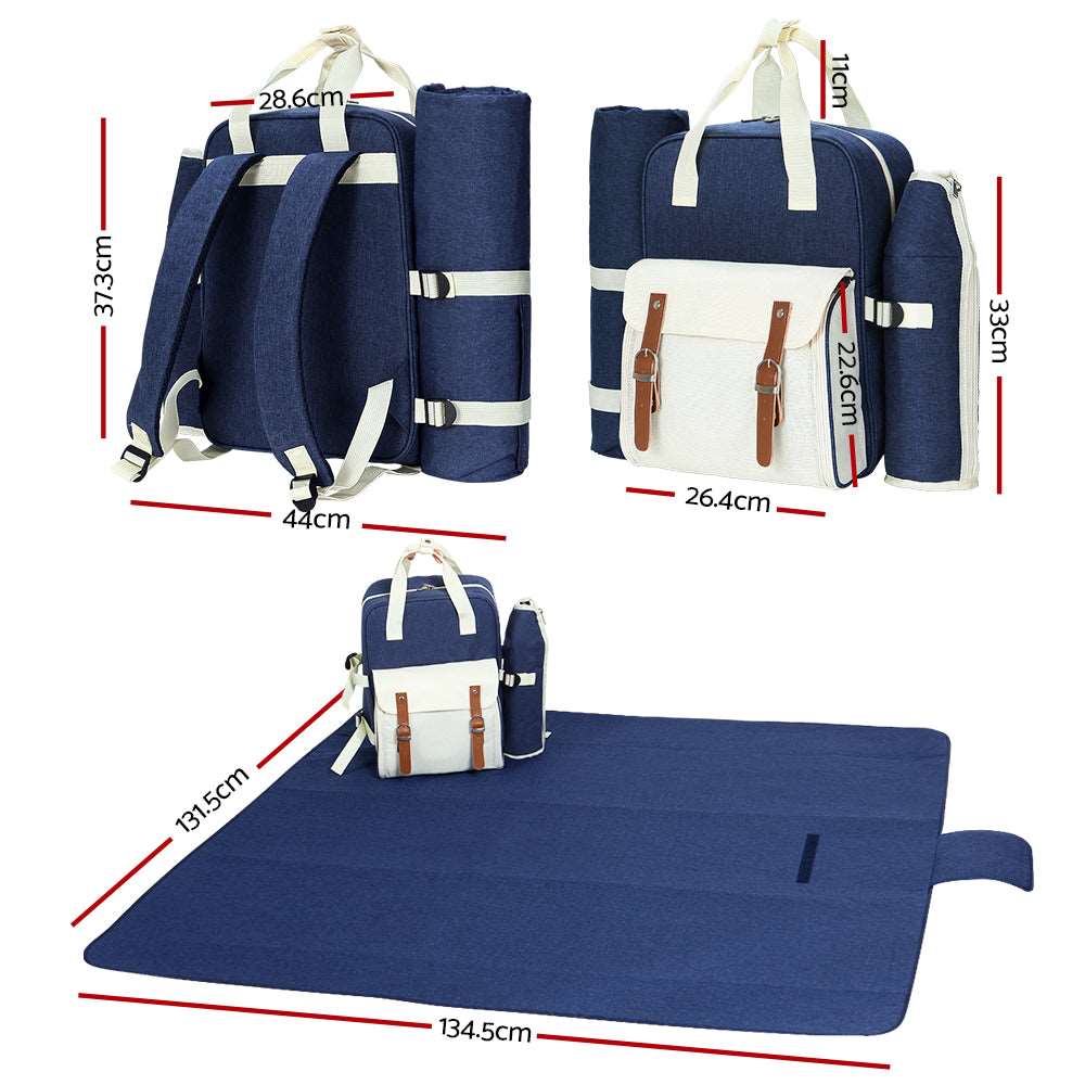 Alfresco 4 Person Picnic Backpack Set - Blue, view 2