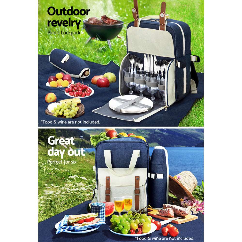 Alfresco 4 Person Picnic Backpack Set - Blue, view 5
