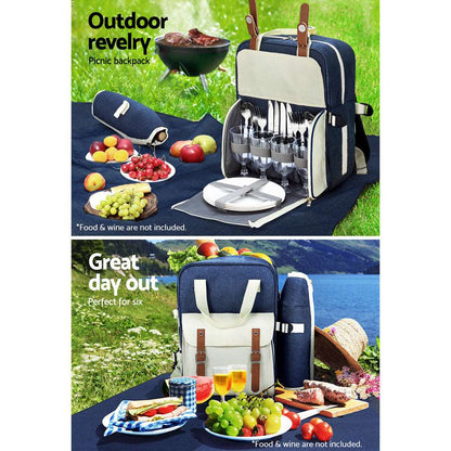 Alfresco 4 Person Picnic Backpack Set - Blue, view 5