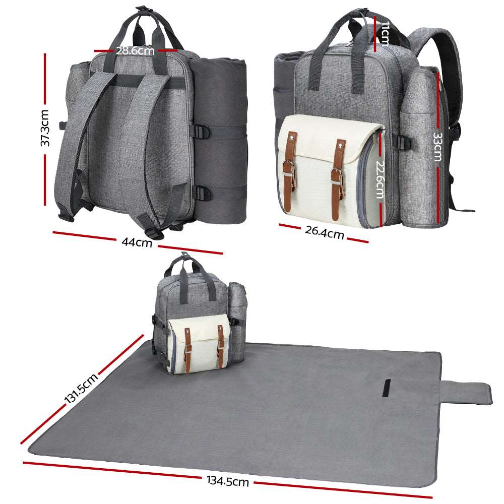 Alfresco 4 Person Picnic Backpack Set - Grey, view 2