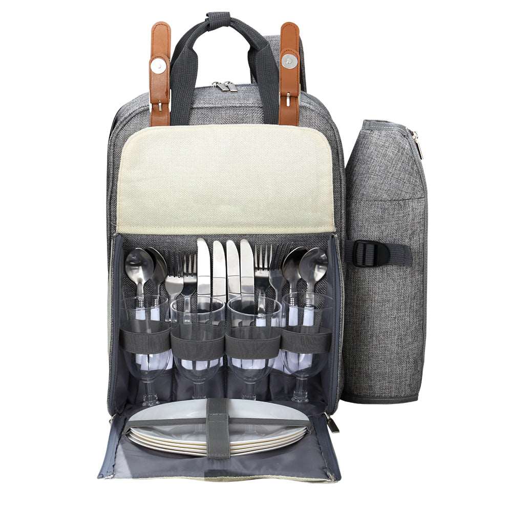 Alfresco 4 Person Picnic Backpack Set - Grey, view 3