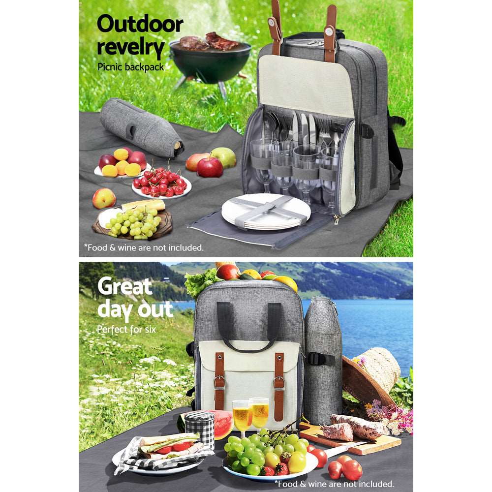 Alfresco 4 Person Picnic Backpack Set - Grey, view 5
