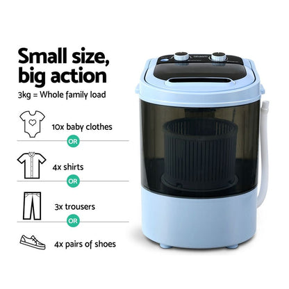 Portable Washing Machine 3kg - Devanti Black, view 6