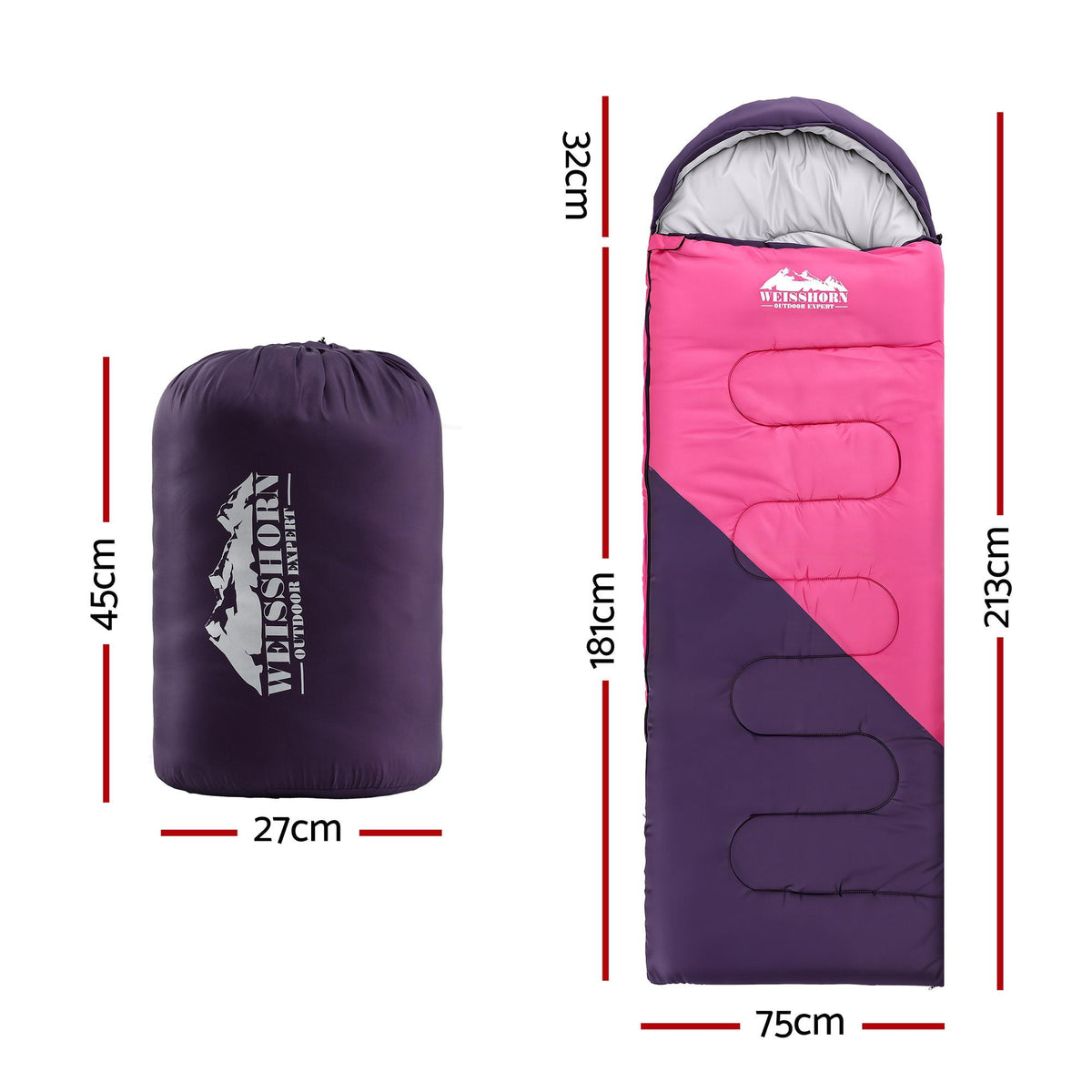 Single Sleeping Bag 213cm – 3-4 Season Pink, view 2