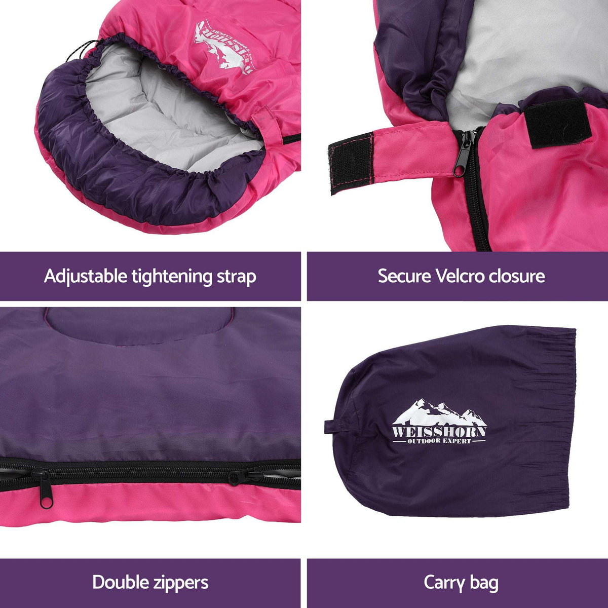Single Sleeping Bag 213cm – 3-4 Season Pink, view 9