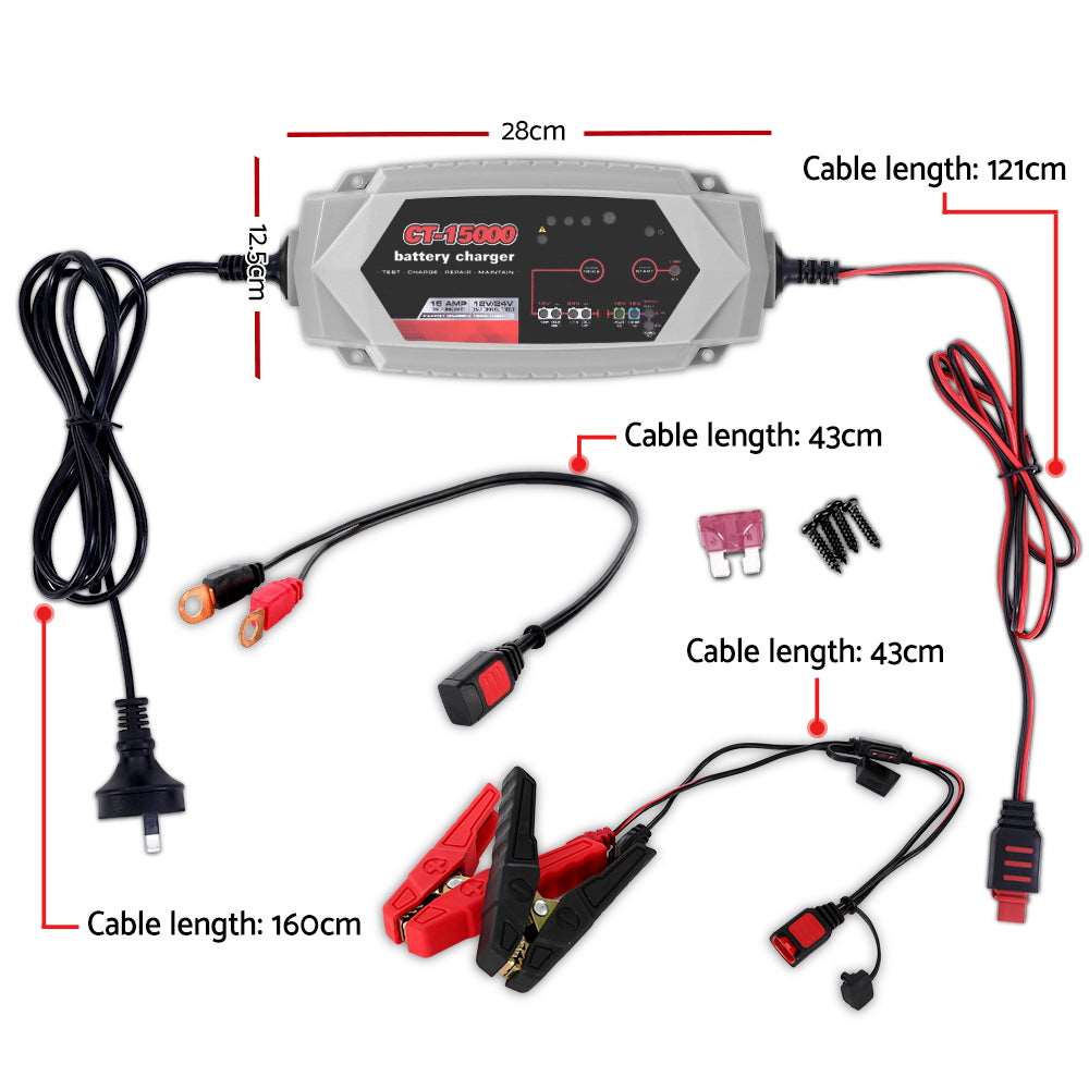 Giantz 15A Smart Battery Charger 12V 24V, view 2