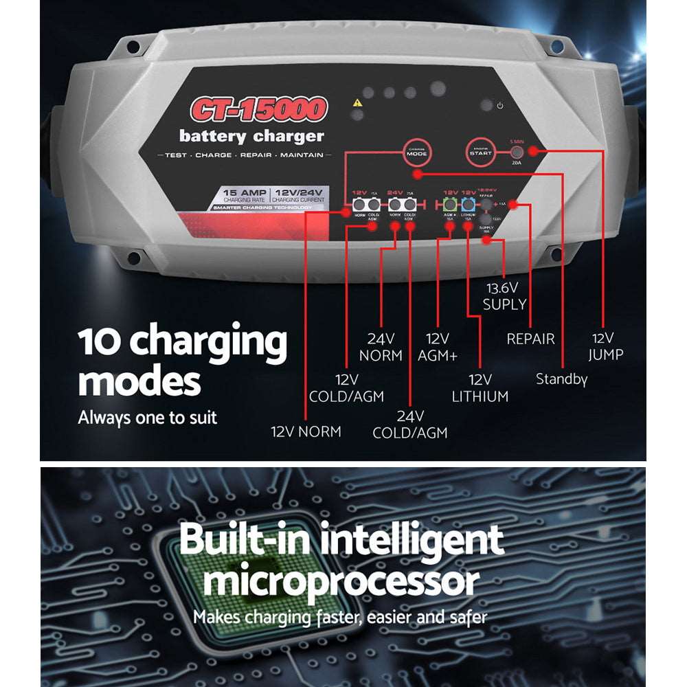 Giantz 15A Smart Battery Charger 12V 24V, view 4