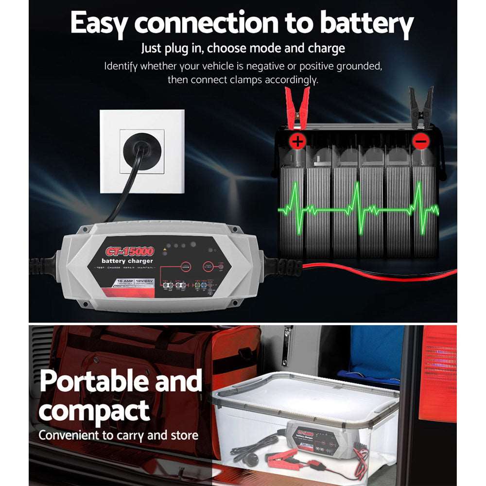 Giantz 15A Smart Battery Charger 12V 24V, view 6