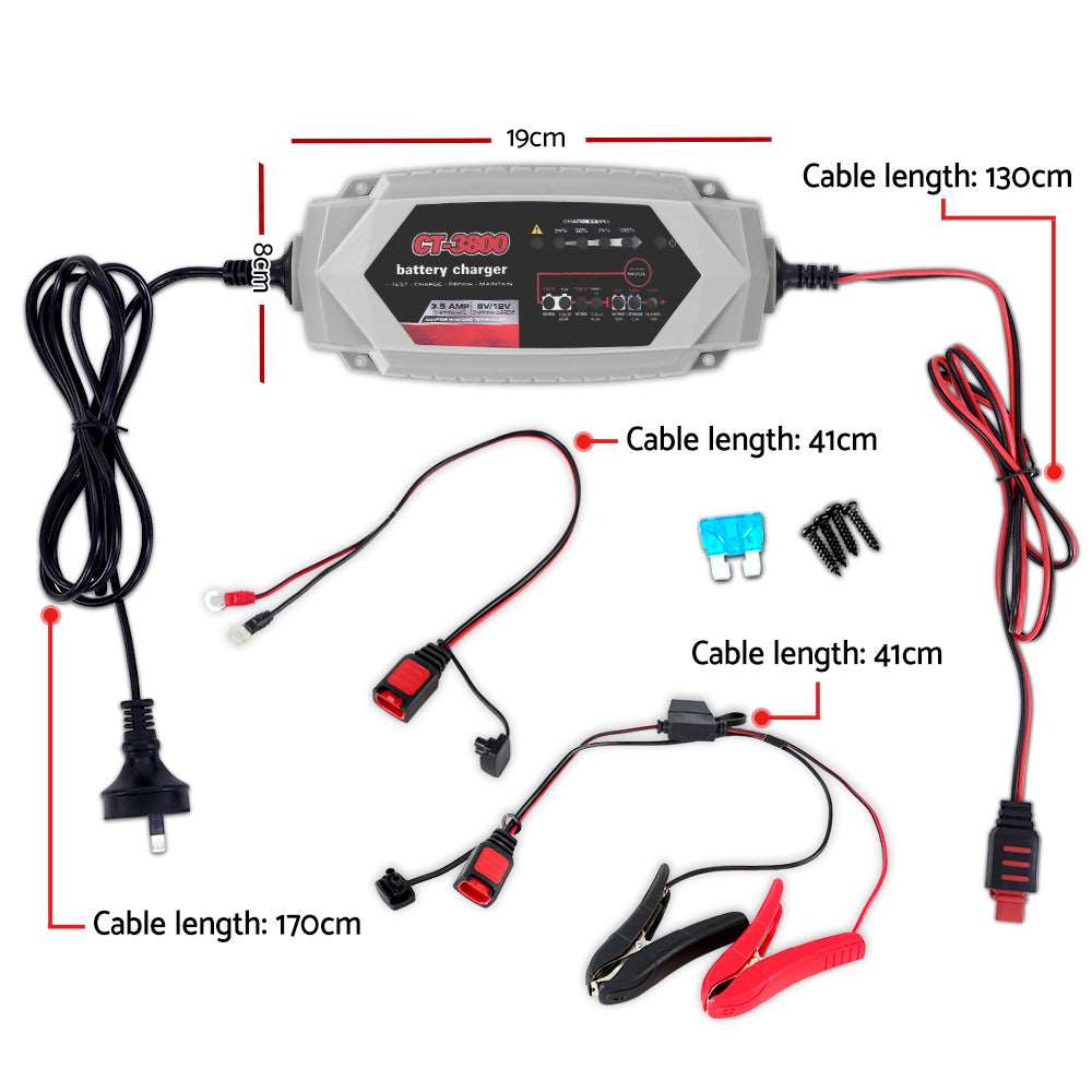 Giantz CT-3800 3.5A Auto Battery Charger 6V 12V AGM, view 2