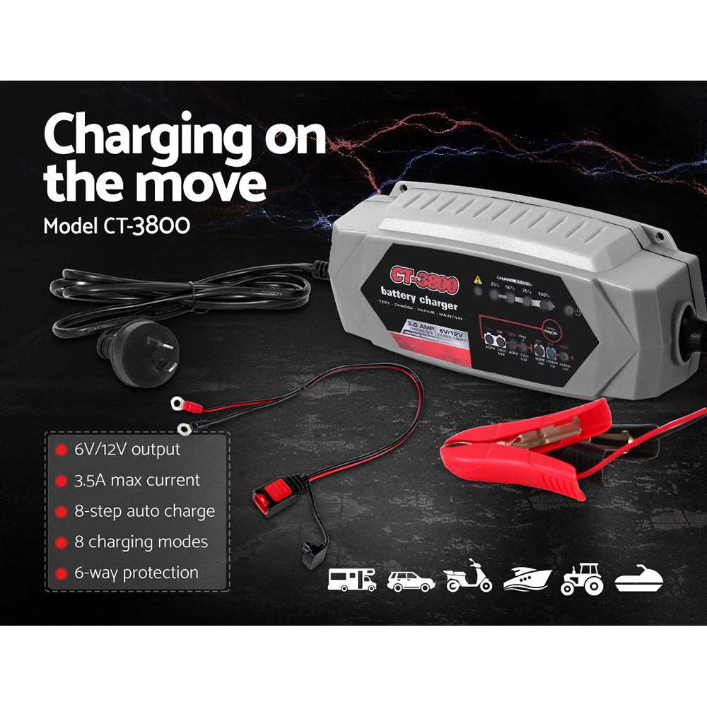 Giantz CT-3800 3.5A Auto Battery Charger 6V 12V AGM, view 3