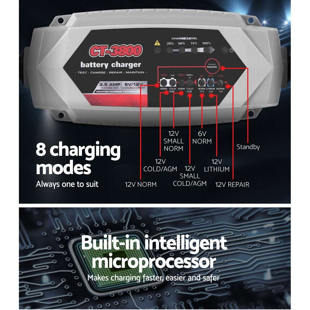 Giantz CT-3800 3.5A Auto Battery Charger 6V 12V AGM, view 4