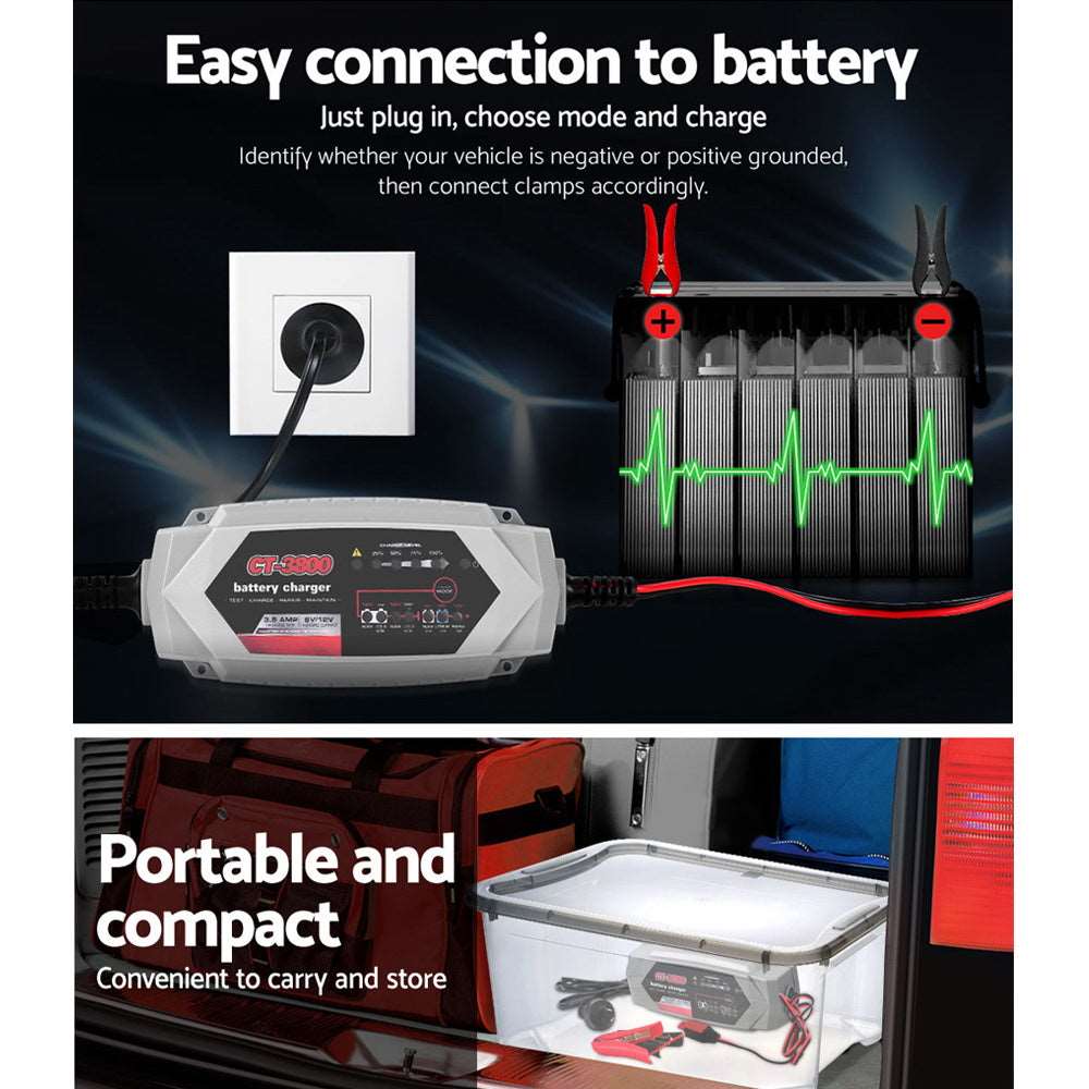 Giantz CT-3800 3.5A Auto Battery Charger 6V 12V AGM, view 6