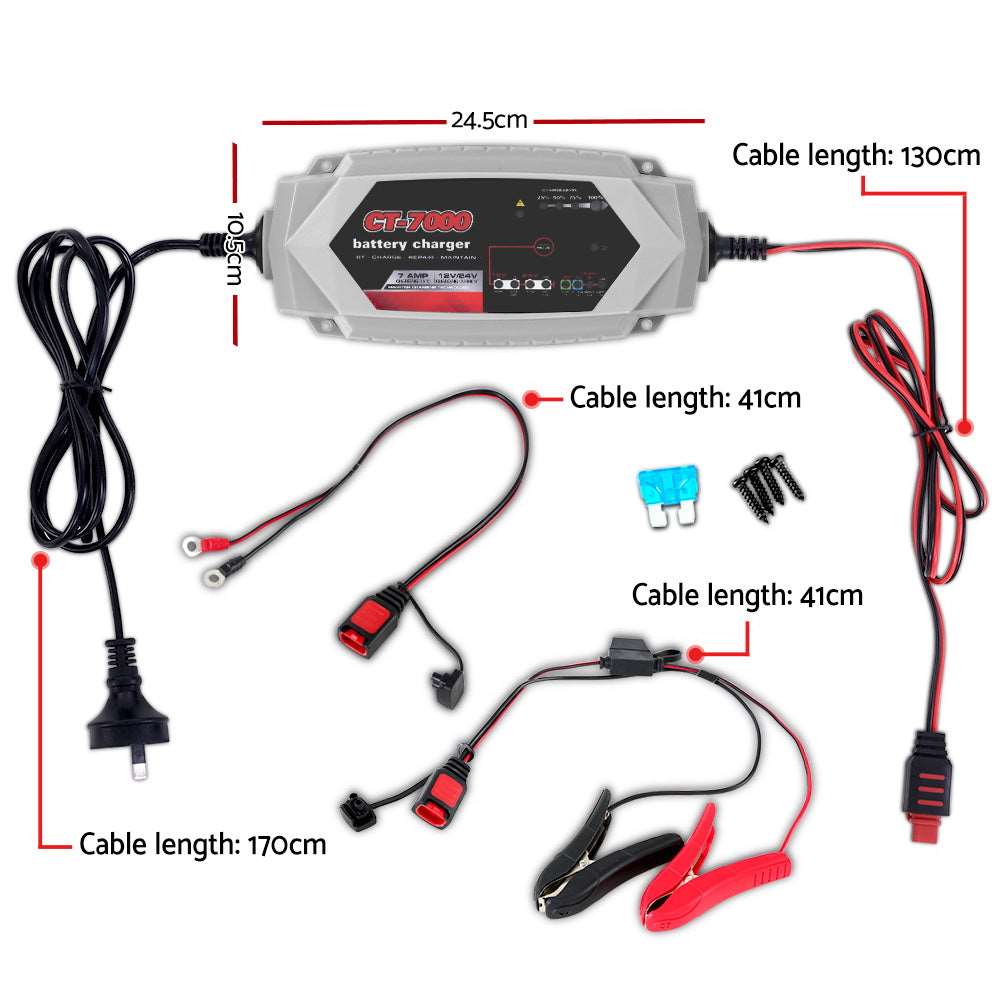 Giantz CT-7000 7A Battery Charger 12V 24V, view 2