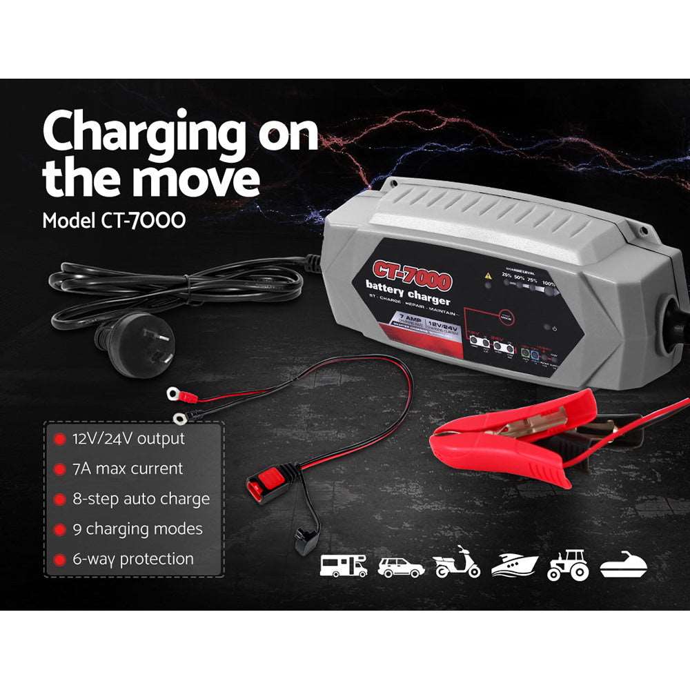 Giantz CT-7000 7A Battery Charger 12V 24V, view 3
