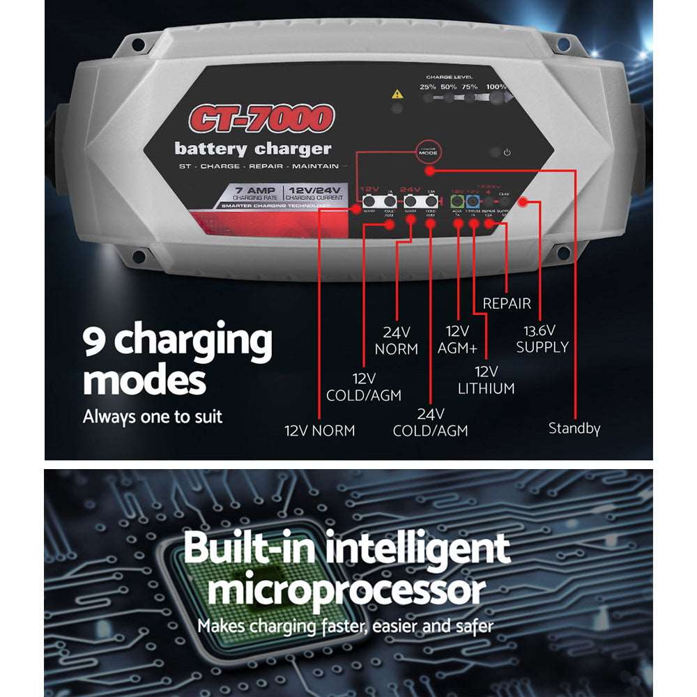Giantz CT-7000 7A Battery Charger 12V 24V, view 4