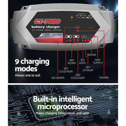 Giantz CT-7000 7A Battery Charger 12V 24V, view 4