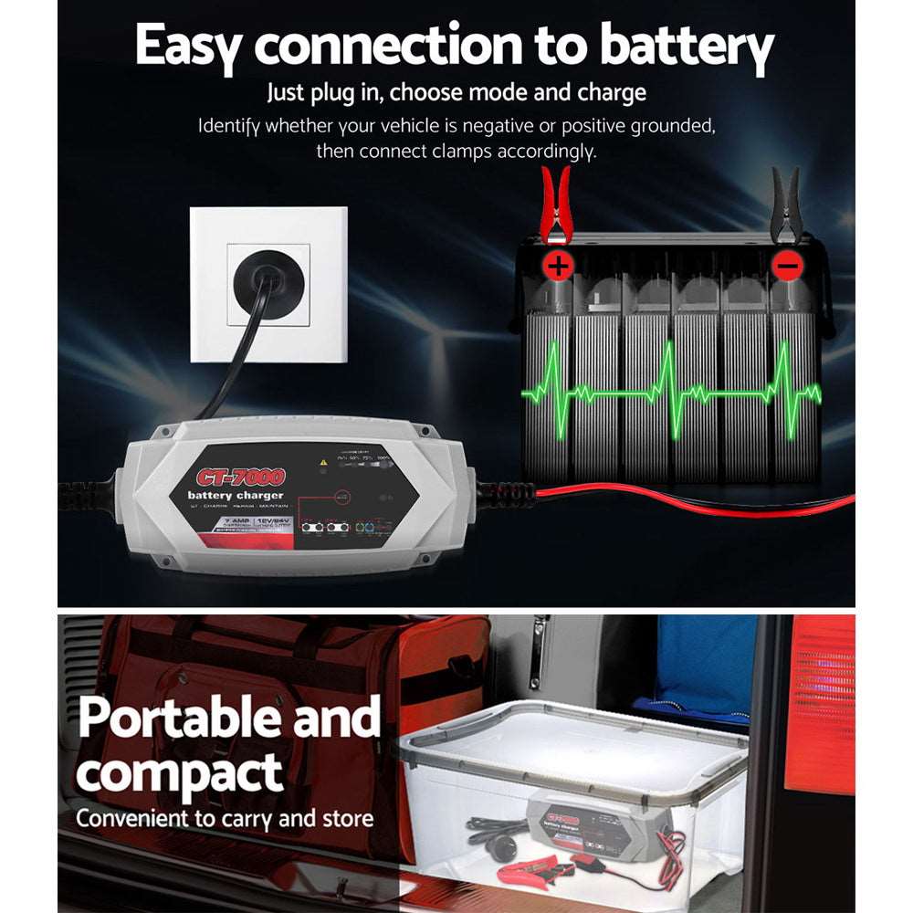 Giantz CT-7000 7A Battery Charger 12V 24V, view 6