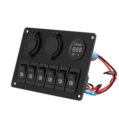 6 Gang 12V Switch Panel with USB & Socket, view 3